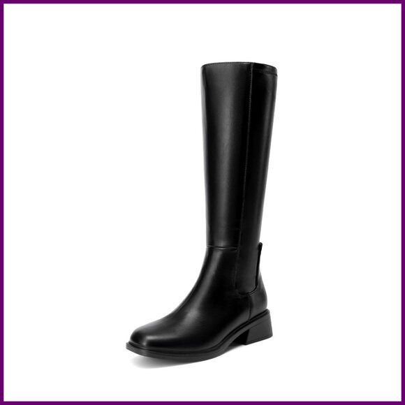 Women's Knee High Boots Square Toe Low Heel Side Zipper Comfort Riding